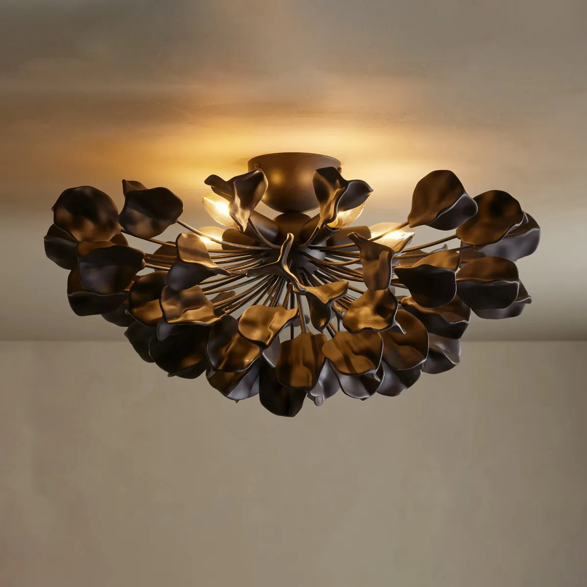 Ceramic Petal Flush Mount Ceiling Light with Handcrafted Leaves – 5-Light Fixture for Living Room, Dining Room & Bedroom – Dimmable E12 | Thomler