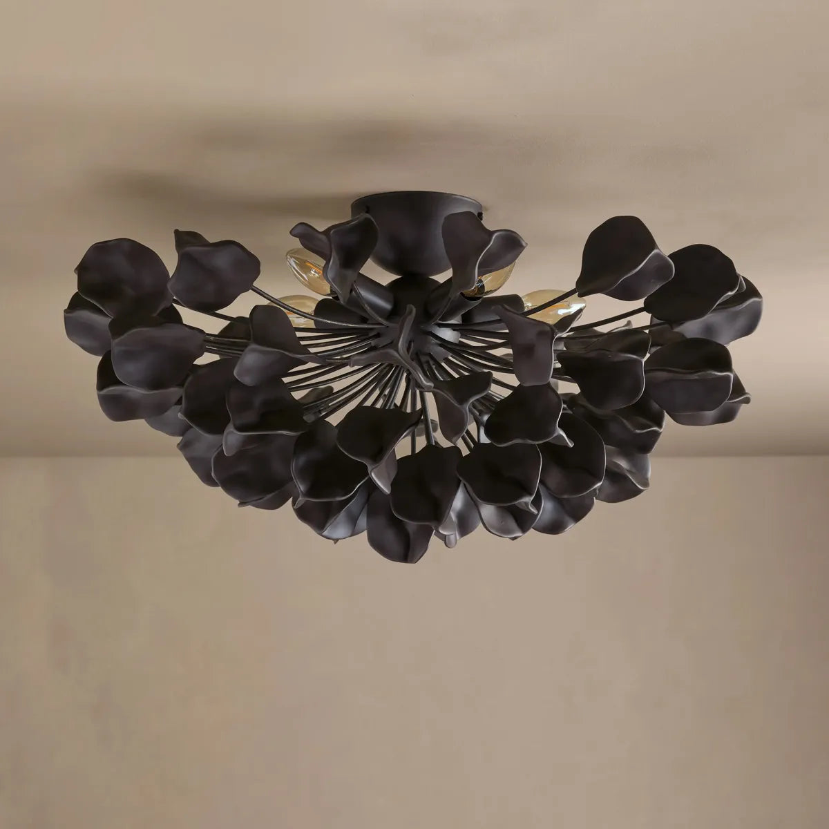 Ceramic Petal Flush Mount Ceiling Light with Handcrafted Leaves – 5-Light Fixture for Living Room, Dining Room & Bedroom – Dimmable E12 | Thomler