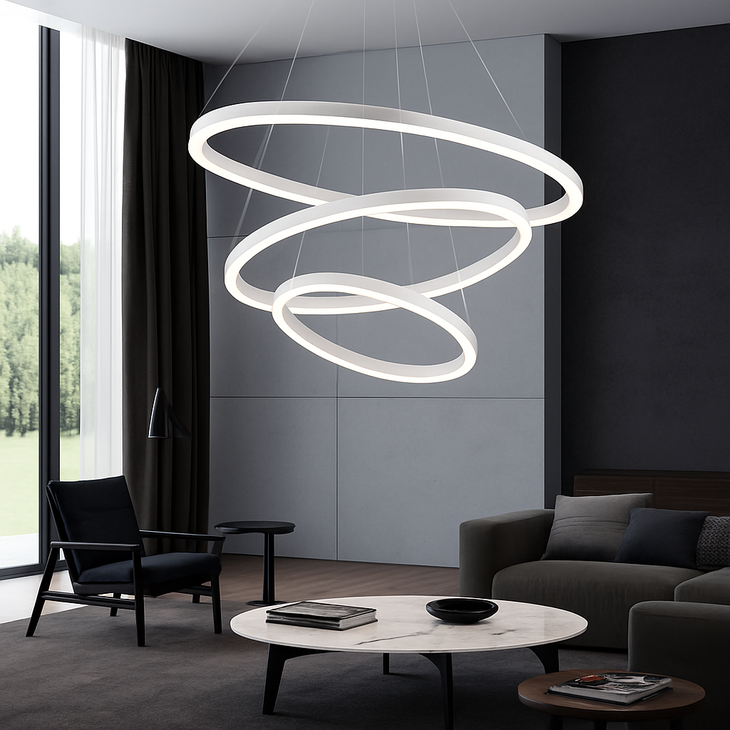 Modern Interlocking Ring Pendant Light with LED - Dimmable Aluminum Chandelier for Dining Room & Living Room | Thomler
