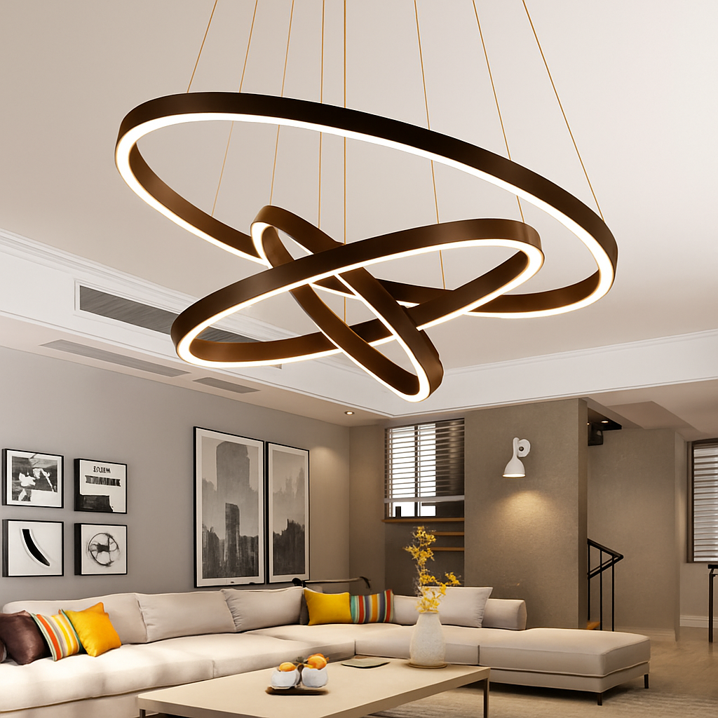Pendant Light Metal LED Rings 40.0 cm Black Living Room Dining Room Modern Adjustable Hanging Ceiling Chandelier | Thomler