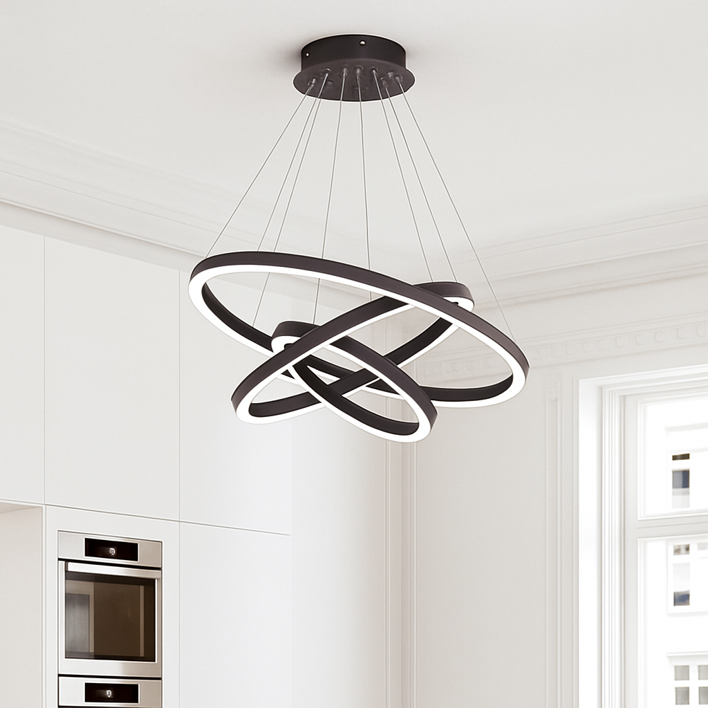 Pendant Light Metal LED Rings 40.0 cm Black Living Room Dining Room Modern Adjustable Hanging Ceiling Chandelier | Thomler