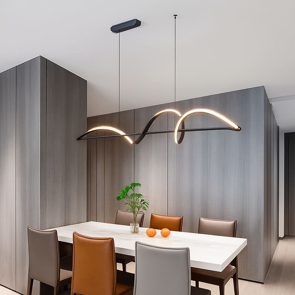 Pendant Light Alloy LED 15–30 m² Black Dining Room Wave Linear Ceiling Hanging Lamp Modern Scandinavian Interior | Thomler
