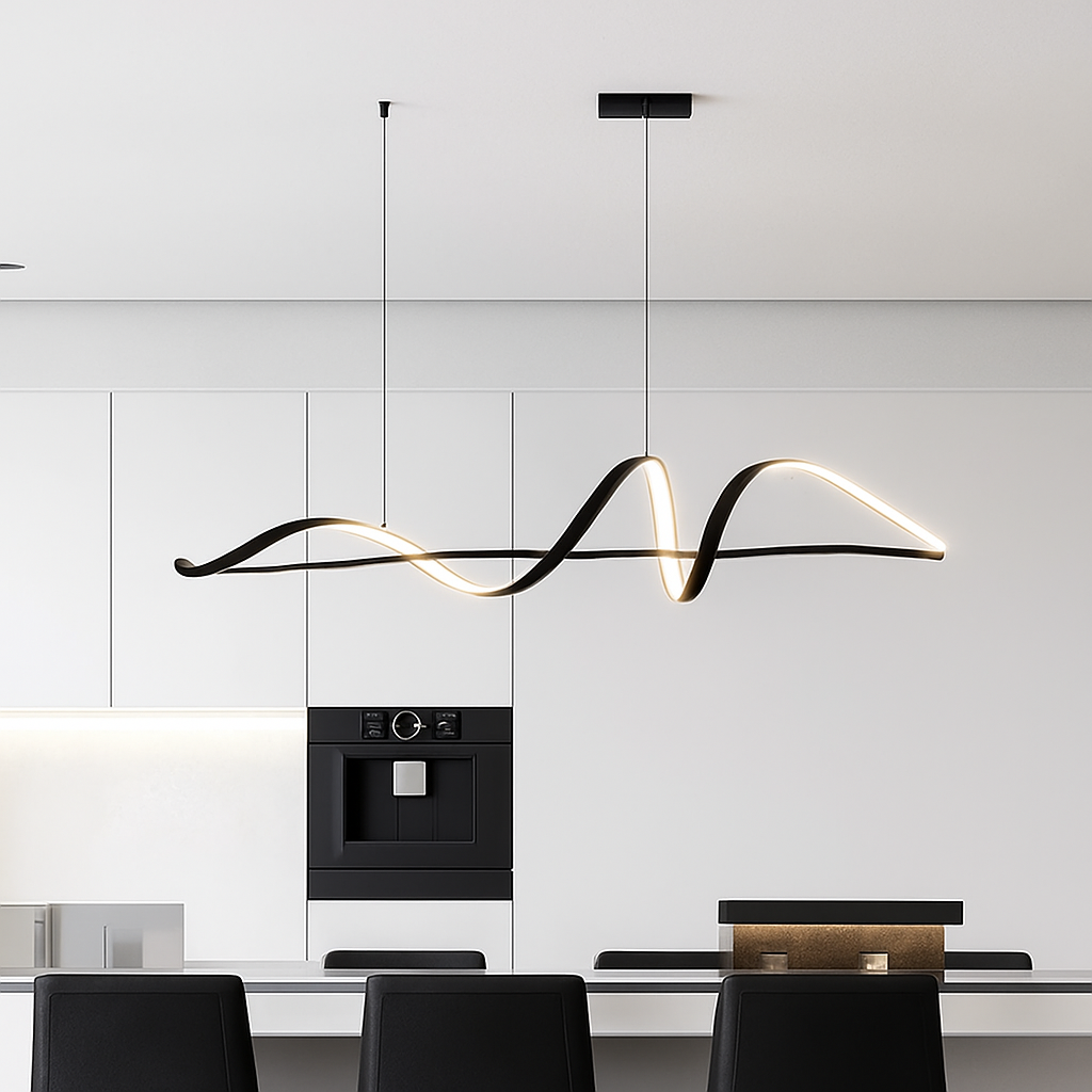 Pendant Light Alloy LED 15–30 m² Black Dining Room Wave Linear Ceiling Hanging Lamp Modern Scandinavian Interior | Thomler