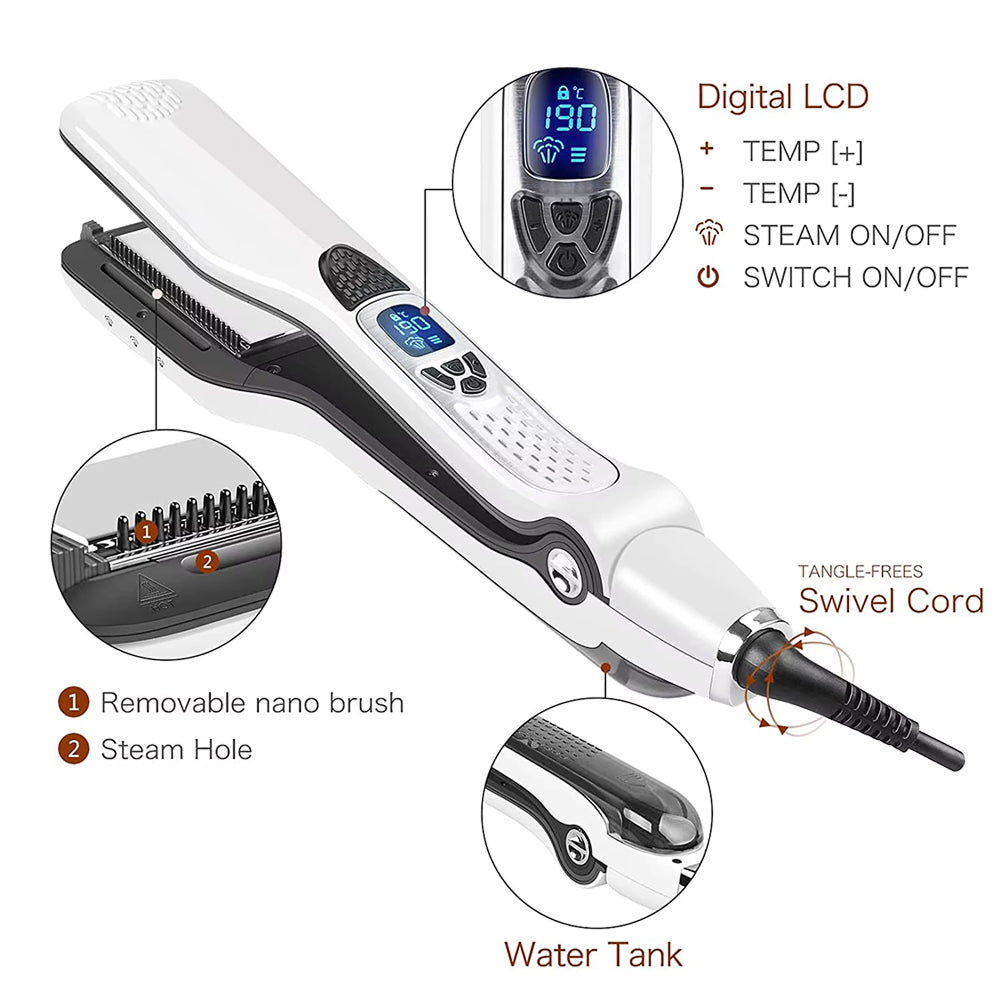 Ceramic Steam Hair Iron with Digital Display & Moisture Control for Silky Results | Thomler