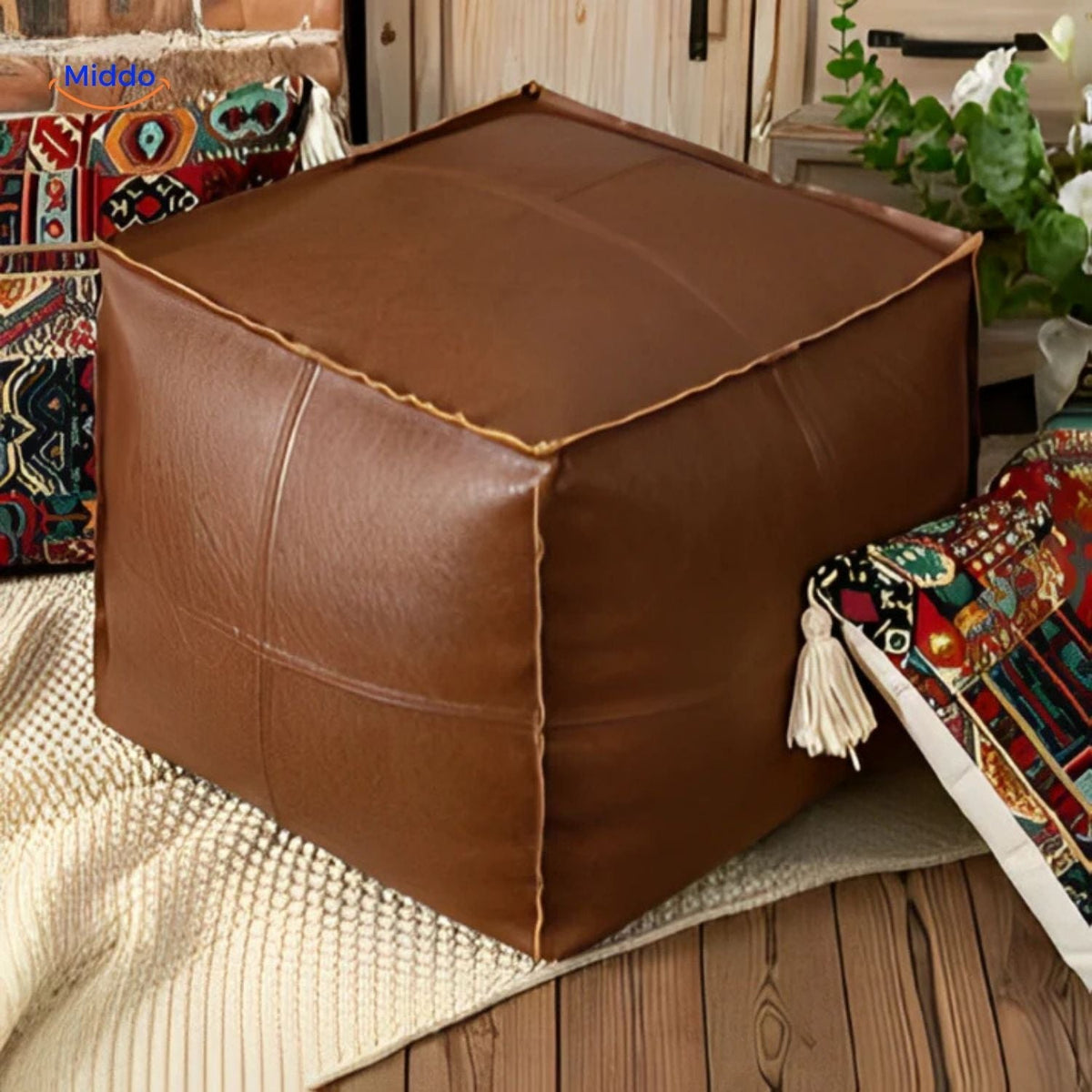 Faux Leather Floor Cushion Pouf – Refillable Japanese-Style Seat Pillow for Living Room, Patio & Bedroom | Thomler