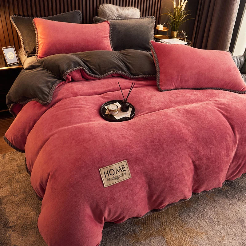 Soft Fleece Comforter Cover Set Winter Warm Bedding Queen King Gray Pink Beige Black for Bedroom Cold Weather Cozy Night Sleep | Thomler