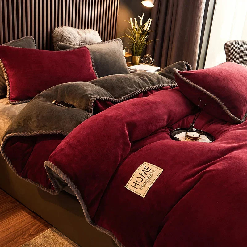 Soft Fleece Comforter Cover Set Winter Warm Bedding Queen King Gray Pink Beige Black for Bedroom Cold Weather Cozy Night Sleep | Thomler