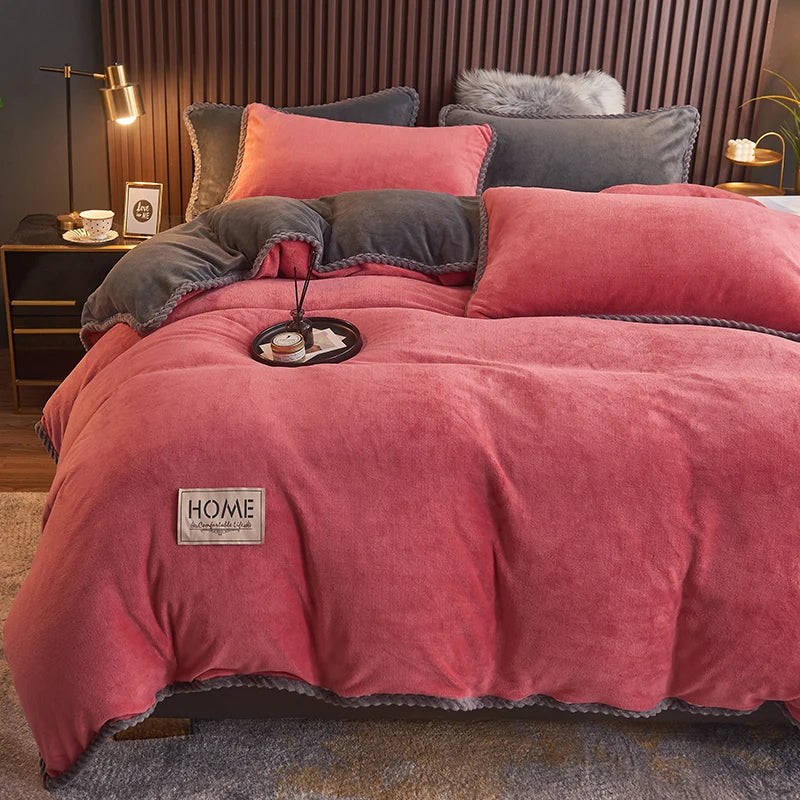 Soft Fleece Comforter Cover Set Winter Warm Bedding Queen King Gray Pink Beige Black for Bedroom Cold Weather Cozy Night Sleep | Thomler