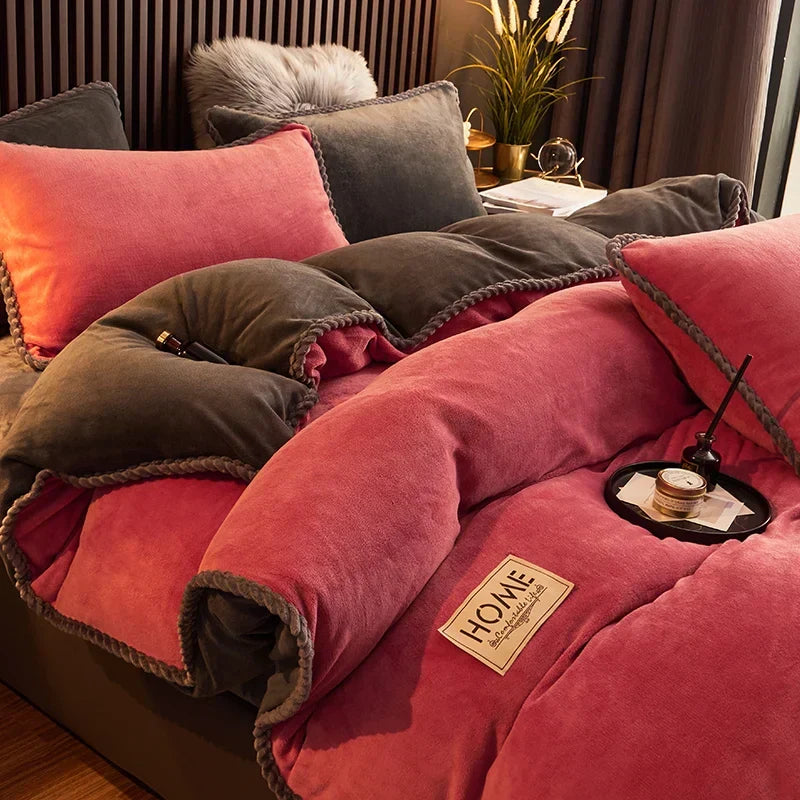 Soft Fleece Comforter Cover Set Winter Warm Bedding Queen King Gray Pink Beige Black for Bedroom Cold Weather Cozy Night Sleep | Thomler