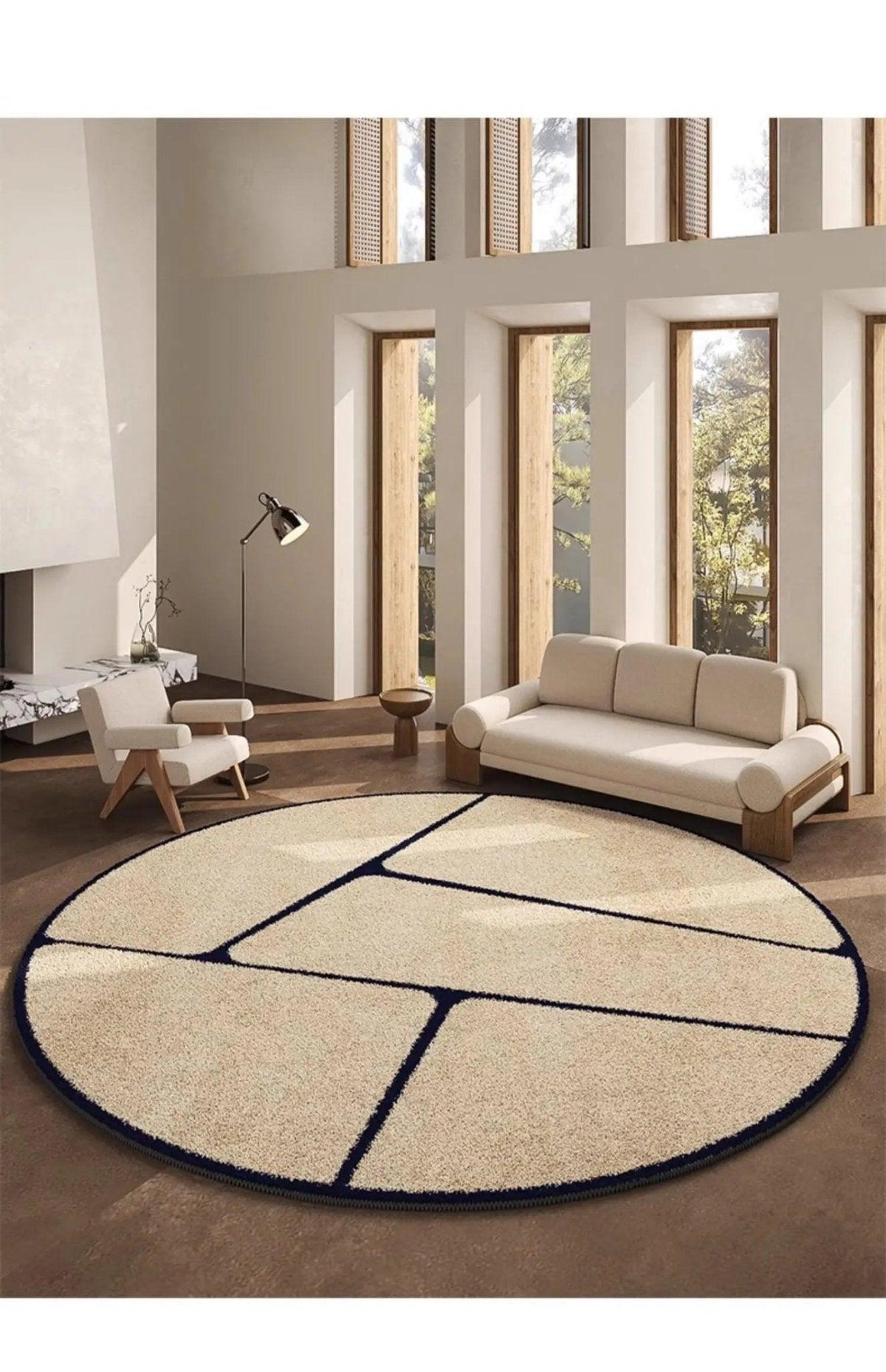 French-Inspired Round Area Rug – Plush Black Pattern Circle Carpet for Living Room, Bedroom & Entryway | Thomler
