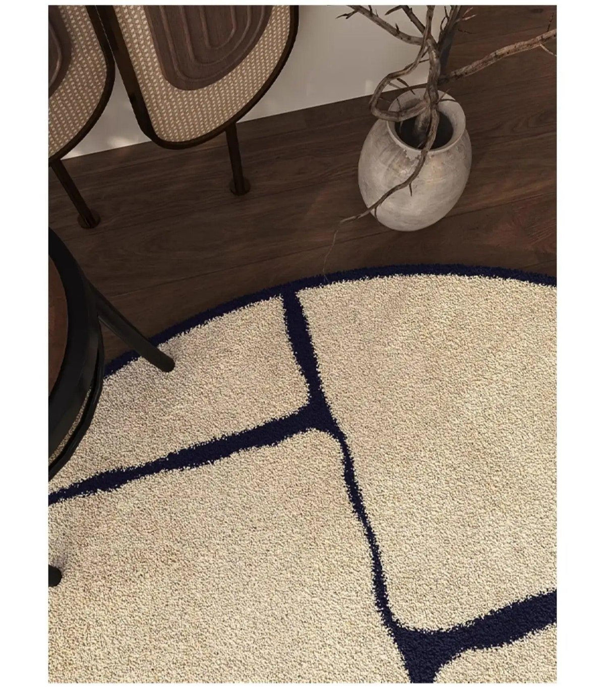 French-Inspired Round Area Rug – Plush Black Pattern Circle Carpet for Living Room, Bedroom & Entryway | Thomler