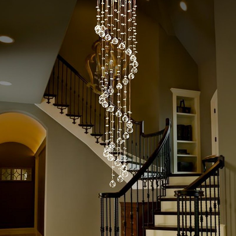 Hanging Raindrop Chandelier with Multi-Tier Clear Faceted Beads & Polished Metal Canopy for Foyer & Stairwell | Thomler