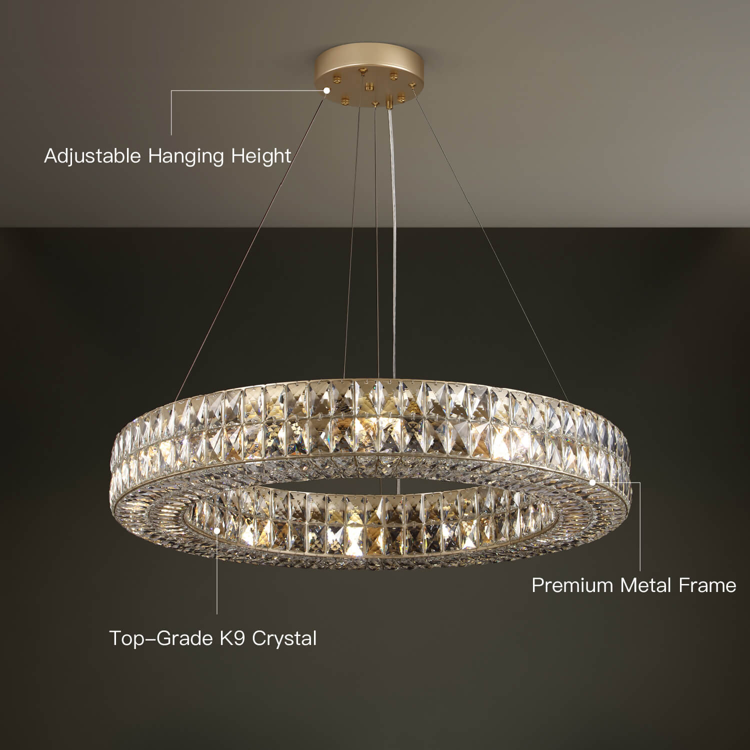 Double-Ring Crystal Chandelier in Gold or Silver Finish – Contemporary Candelabra-Style Hanging Light for Dining Room & Kitchen Island – 3 | Thomler