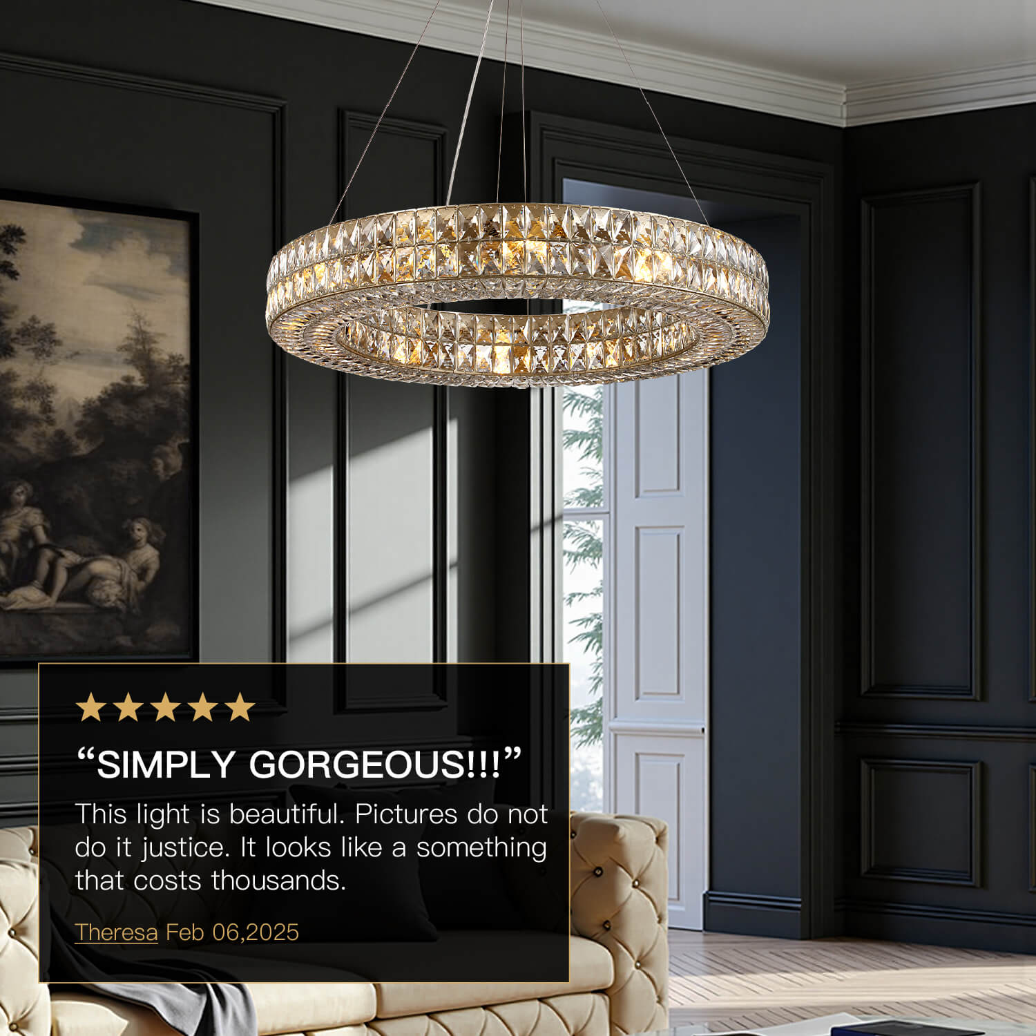 Double-Ring Crystal Chandelier in Gold or Silver Finish – Contemporary Candelabra-Style Hanging Light for Dining Room & Kitchen Island – 3 | Thomler