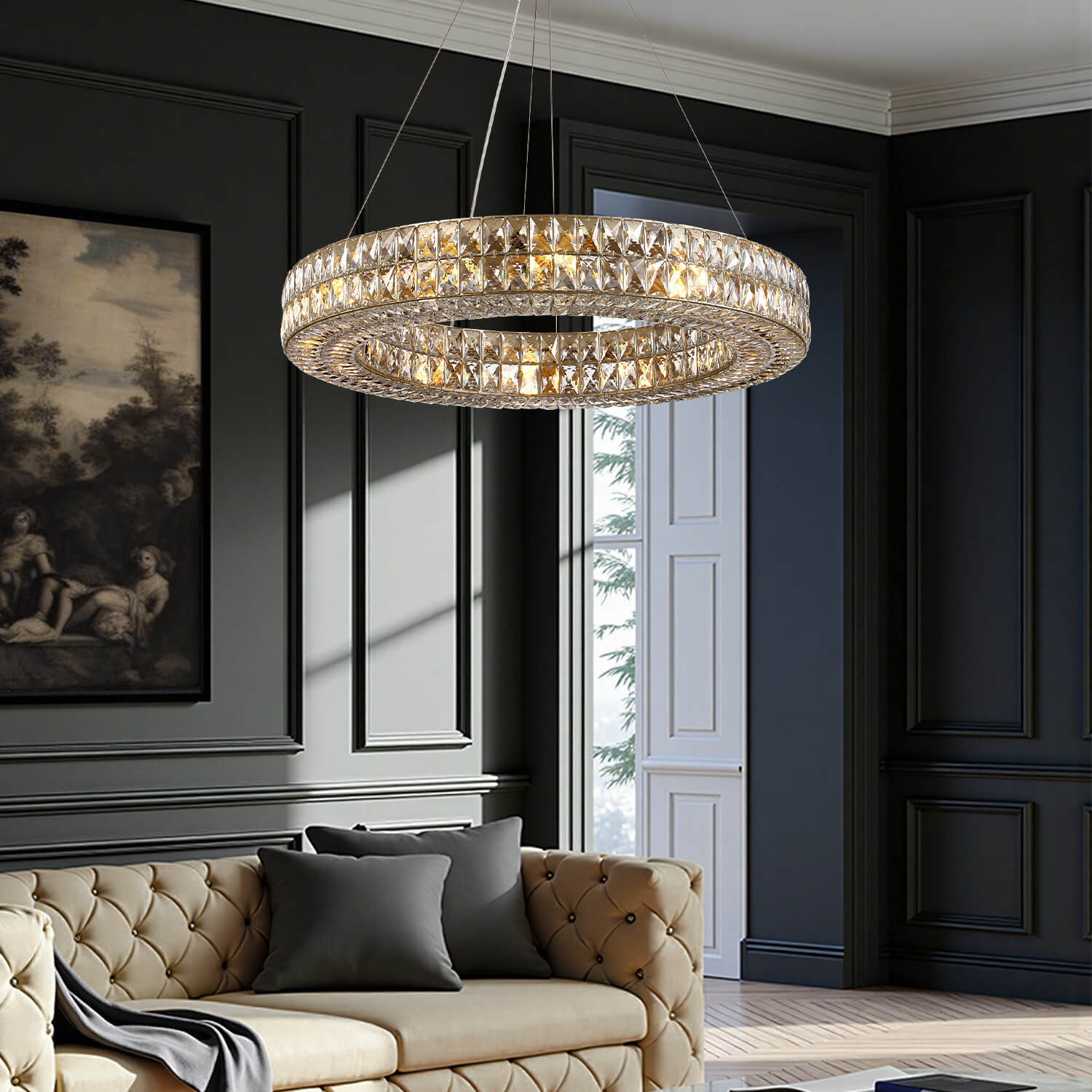 Double-Ring Crystal Chandelier in Gold or Silver Finish – Contemporary Candelabra-Style Hanging Light for Dining Room & Kitchen Island – 3 | Thomler