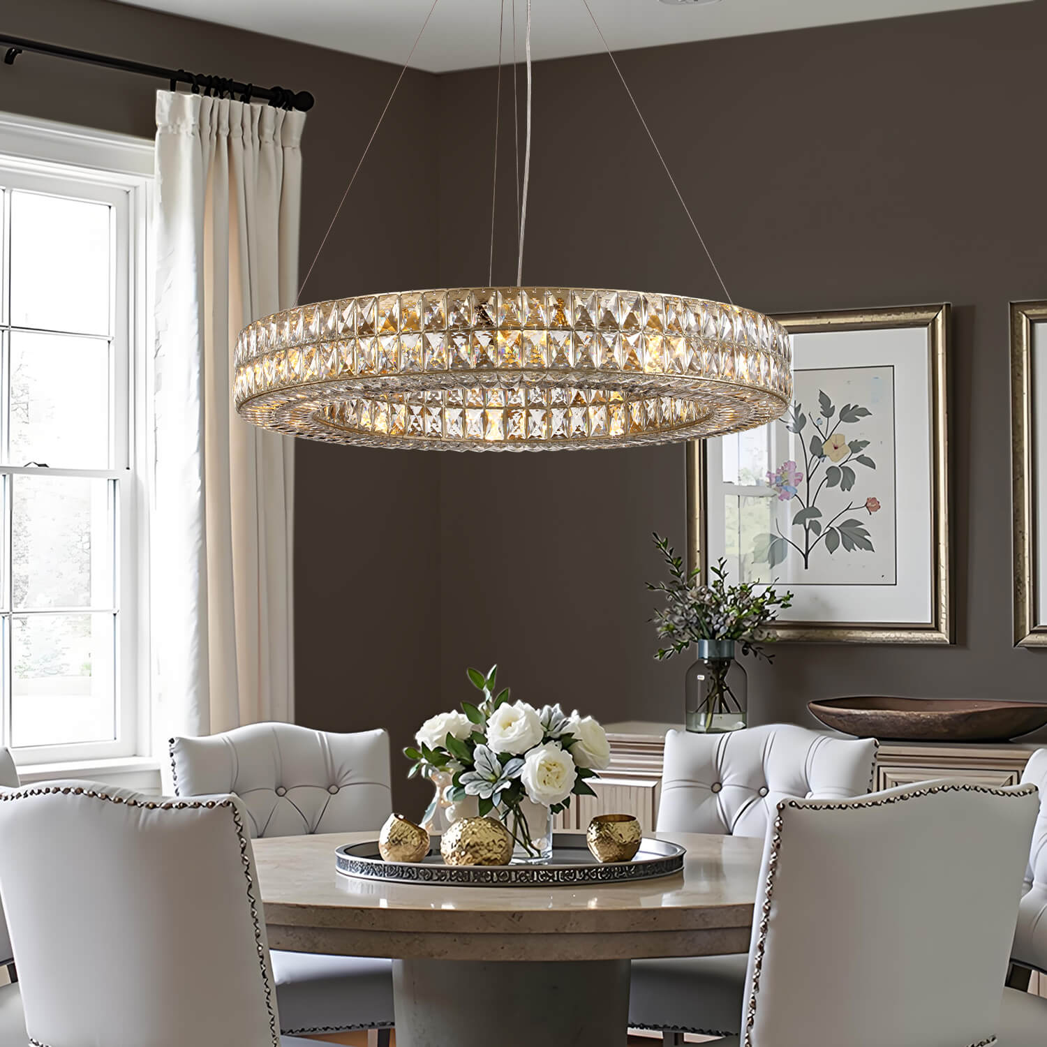 Double-Ring Crystal Chandelier in Gold or Silver Finish – Contemporary Candelabra-Style Hanging Light for Dining Room & Kitchen Island – 3 | Thomler