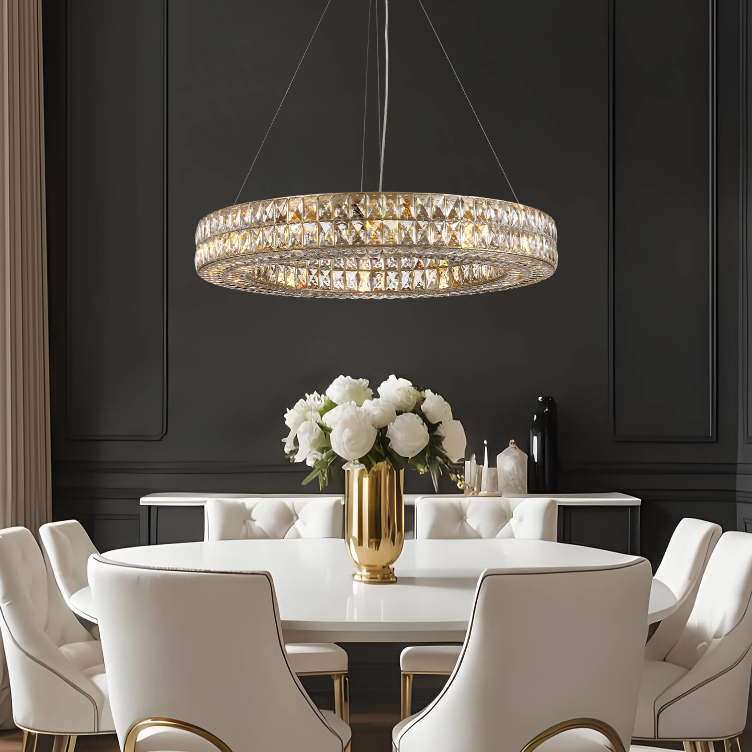 Double-Ring Crystal Chandelier in Gold or Silver Finish – Contemporary Candelabra-Style Hanging Light for Dining Room & Kitchen Island – 3 | Thomler