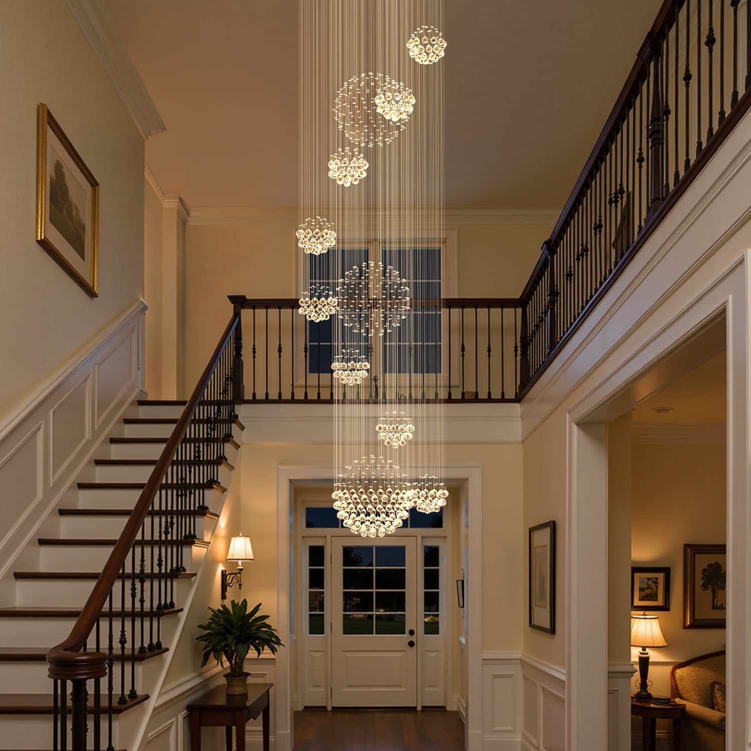 Orbital Raindrop Crystal Chandelier with Multi-Tier Chrome Frame for Stairwells & High Ceilings | Thomler