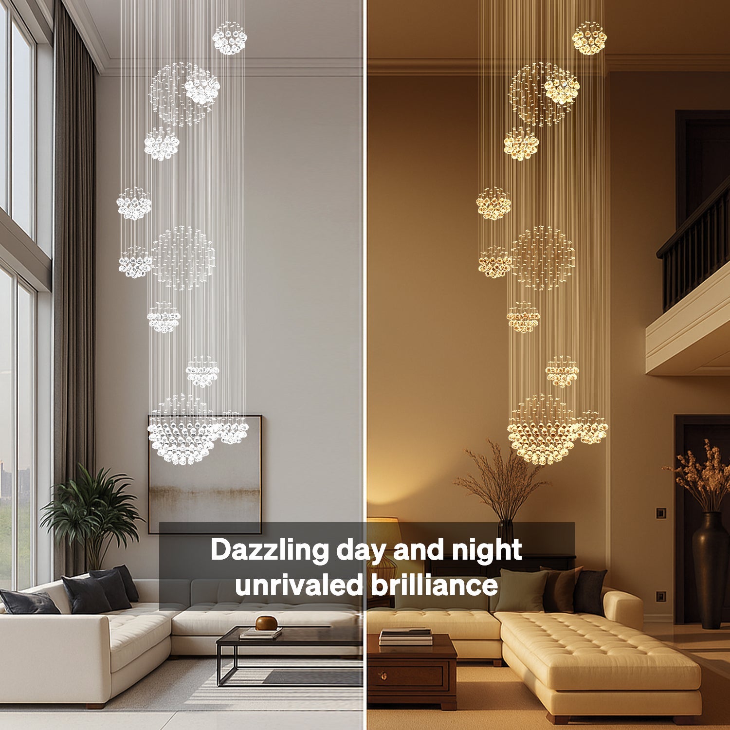 Orbital Raindrop Crystal Chandelier with Multi-Tier Chrome Frame for Stairwells & High Ceilings | Thomler