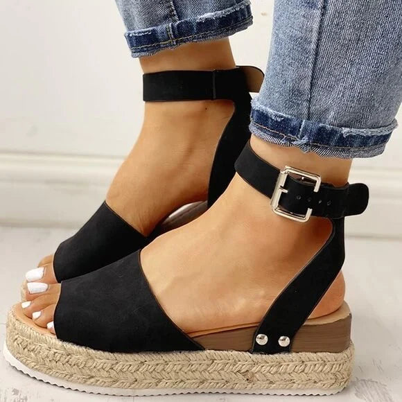 Women's Ankle Strap Platform Wedge Sandals Open Toe Buckle Shoes for Summer Casual Wear | Thomler