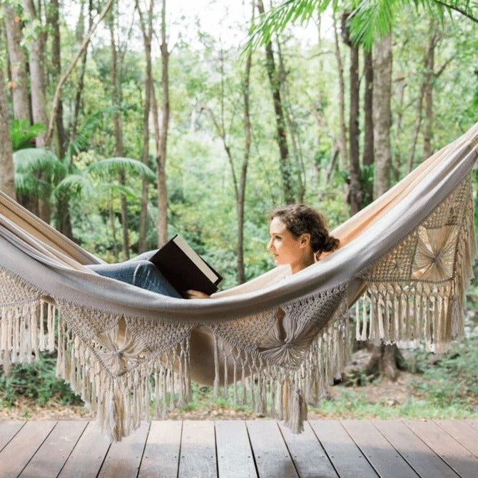 Hammock Cotton 79 in x 59 in 2-Person Indoor Outdoor Patio Boho Relaxation Swing | Thomler
