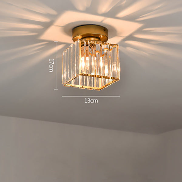 Square Brass Ceiling Light with Crystal Glass Cover – Modern Flush Mount Fixture for Bedroom, Hallway, Living Room & Home Office – E27 | Thomler