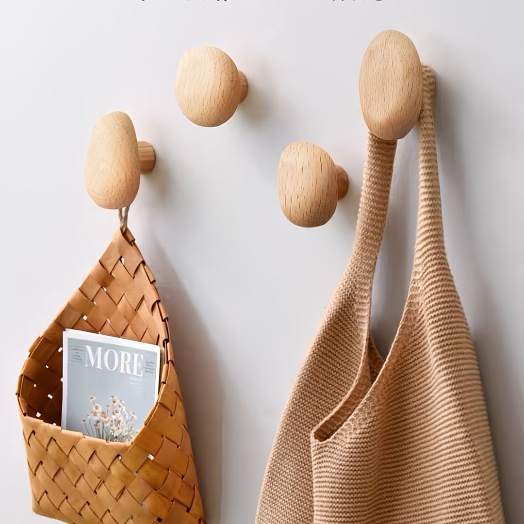 Solid Wood Wall Hook Set of 4 – Organic Pebble-Inspired Design for Entryway, Bathroom & Bedroom | Thomler