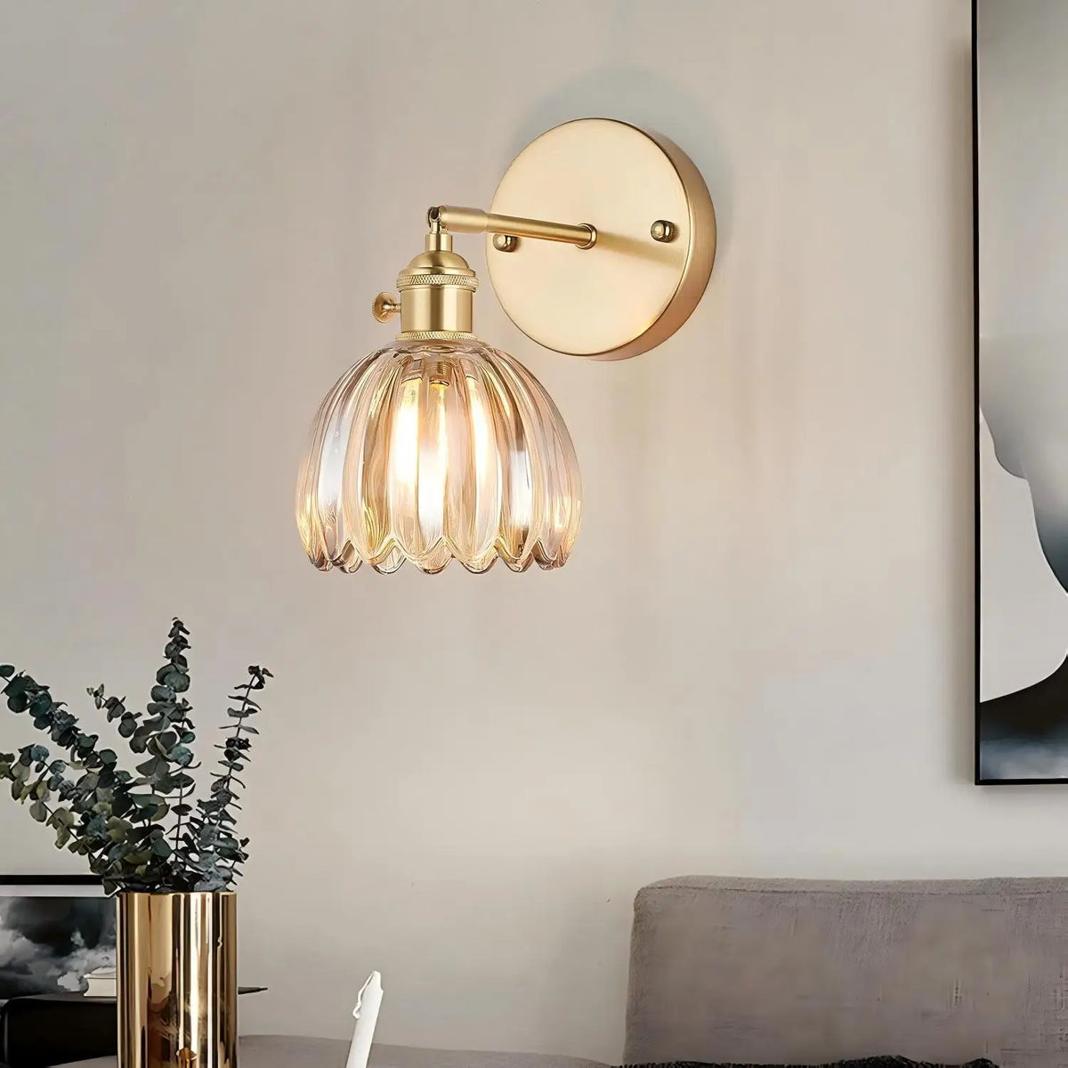 Mid-Century Glass Wall Sconce with Tulip-Inspired Shade for Ambient Lighting in Entryways, Bedrooms & Dining Rooms | Thomler
