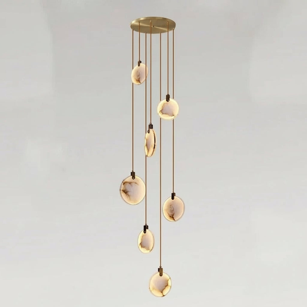 Spiral Alabaster Disc Pendant Chandelier with LED – Rotating Multi-Tier Statement Light for High Ceilings, Foyers & Staircases | Thomler