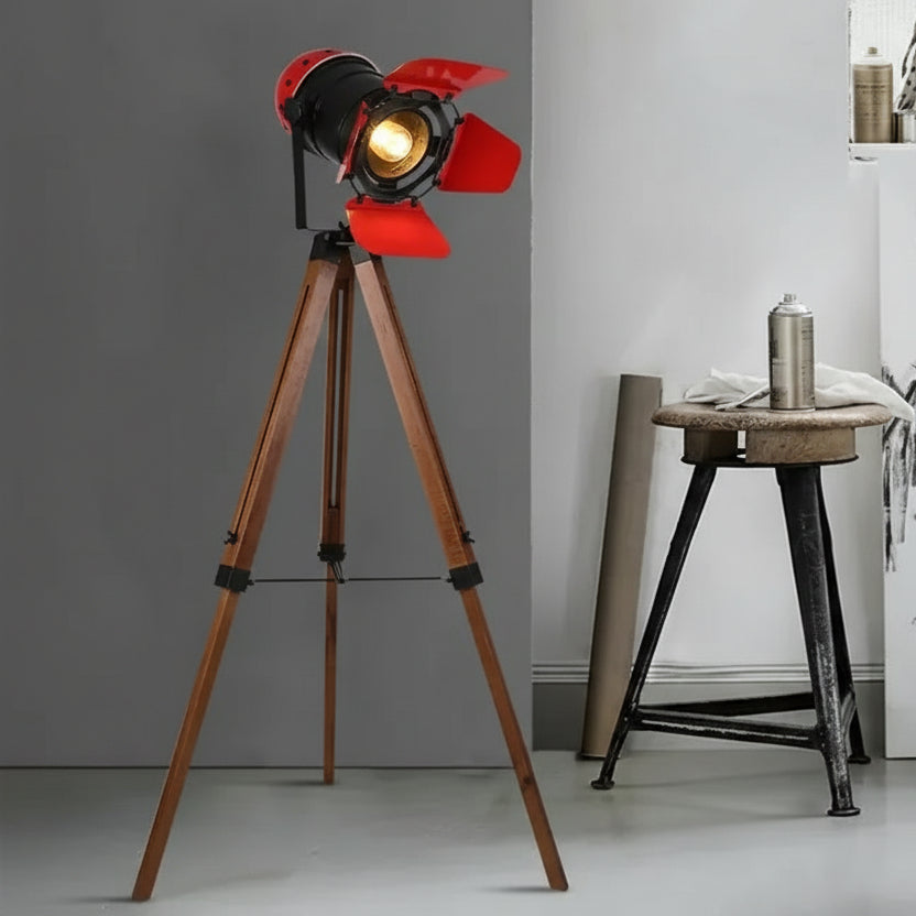 Adjustable Industrial Tripod Standing Lamp with Wood Legs & Metal Shade for Living Room | Thomler