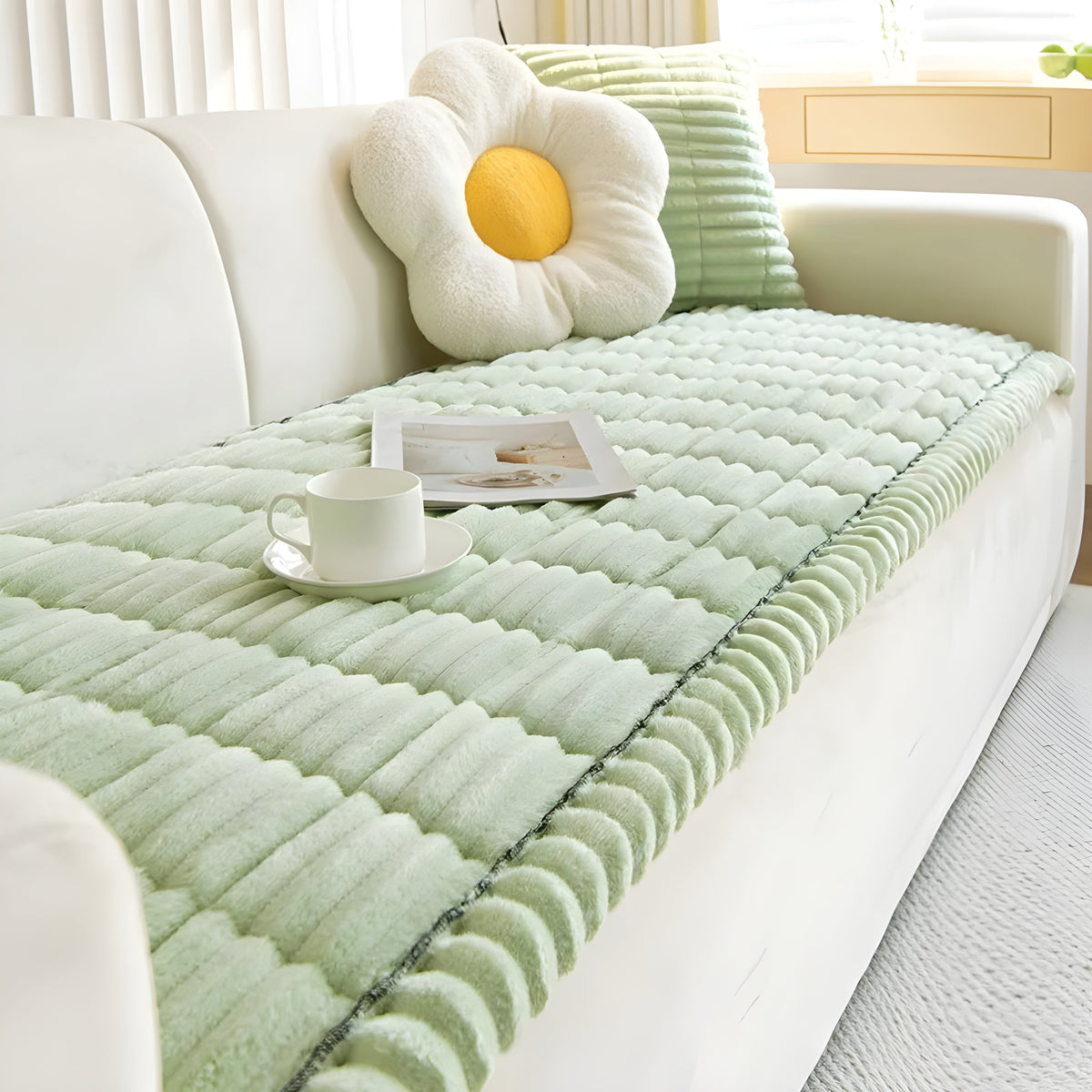 Textured Non-Slip Couch Cover with Ribbed Weave for Living Room Sofas | Thomler