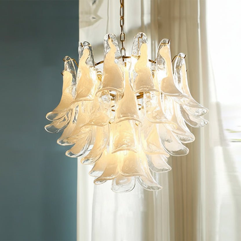 Textured Glass Blossom Chandelier with Dimmable LED & Adjustable Chain for Dining Room, Foyer & Bedroom | Thomler