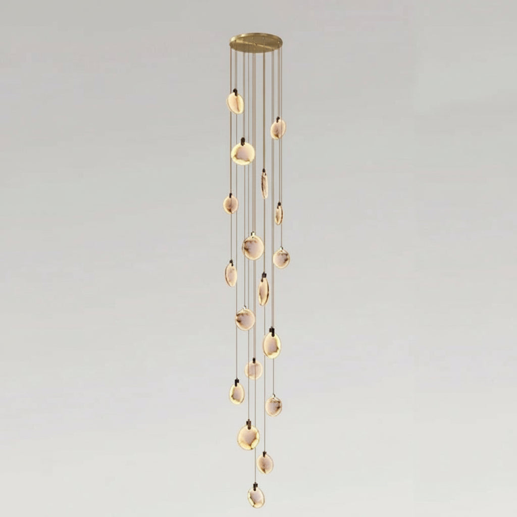 Spiral Alabaster Disc Pendant Chandelier with LED – Rotating Multi-Tier Statement Light for High Ceilings, Foyers & Staircases | Thomler