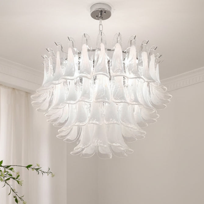 Textured Glass Blossom Chandelier with Dimmable LED & Adjustable Chain for Dining Room, Foyer & Bedroom | Thomler