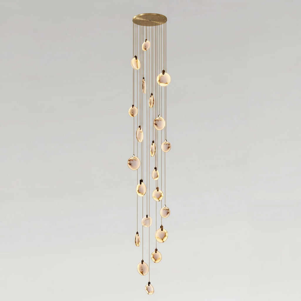 Spiral Alabaster Disc Pendant Chandelier with LED – Rotating Multi-Tier Statement Light for High Ceilings, Foyers & Staircases | Thomler