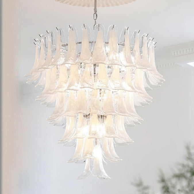 Textured Glass Blossom Chandelier with Dimmable LED & Adjustable Chain for Dining Room, Foyer & Bedroom | Thomler