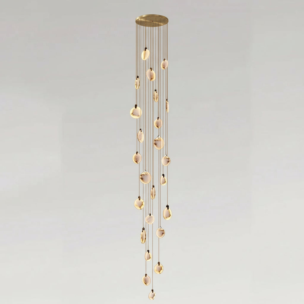 Spiral Alabaster Disc Pendant Chandelier with LED – Rotating Multi-Tier Statement Light for High Ceilings, Foyers & Staircases | Thomler