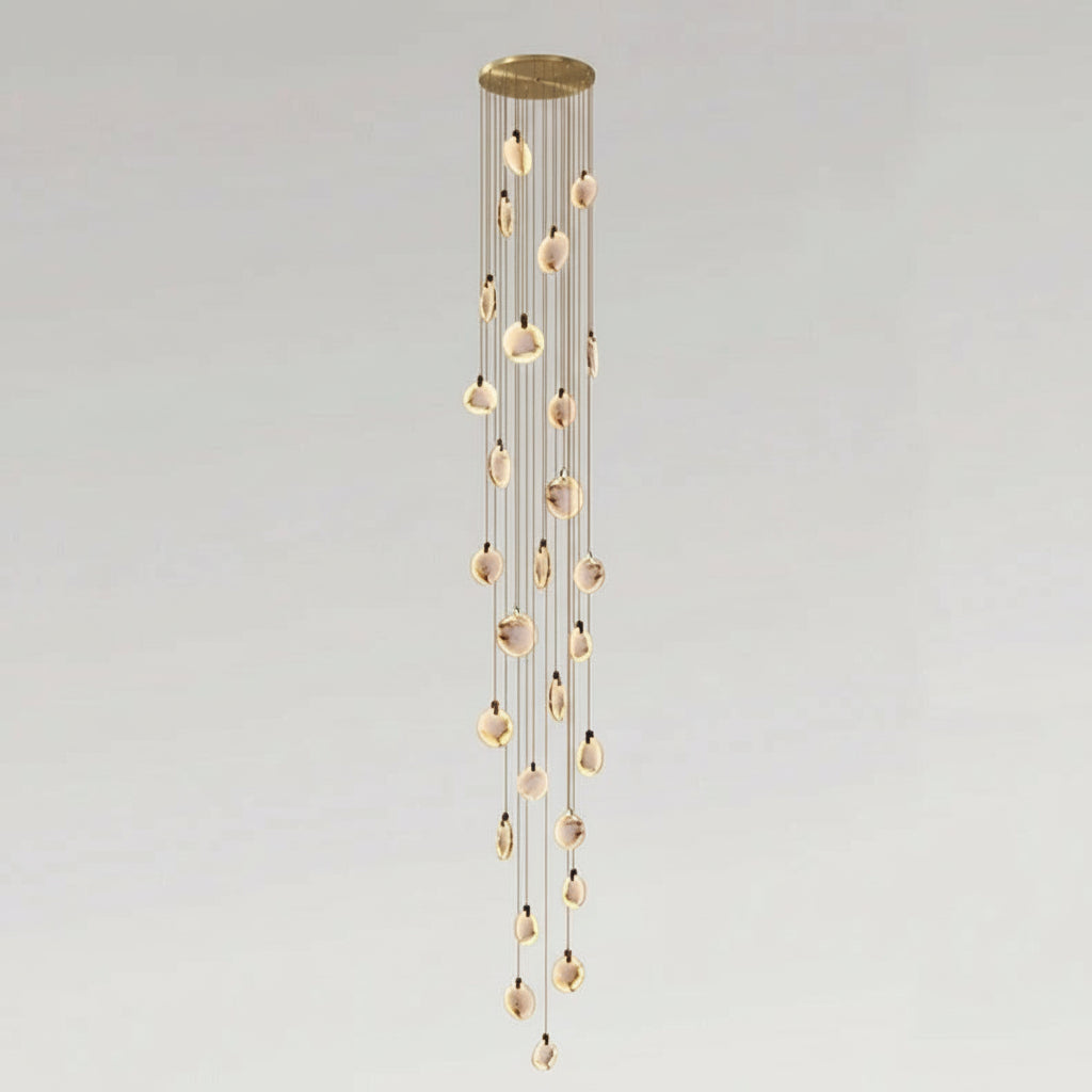 Spiral Alabaster Disc Pendant Chandelier with LED – Rotating Multi-Tier Statement Light for High Ceilings, Foyers & Staircases | Thomler