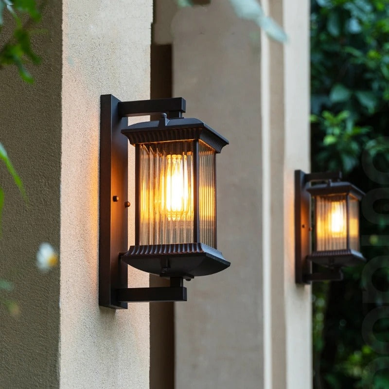 Vertical Ribbed Glass Outdoor Wall Sconce for Entryway & Garden Lighting | Thomler