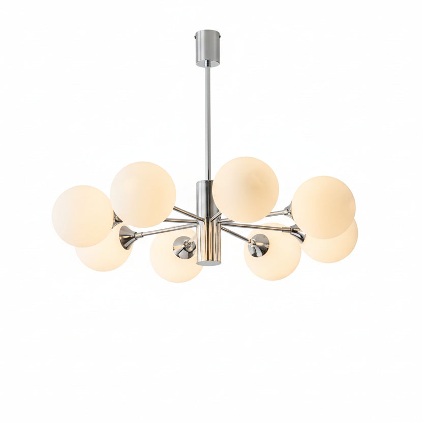 Modern Chrome Multi-Globe Chandelier with Frosted Spheres – Linear Suspension Light for Dining Room & Living Room | Thomler