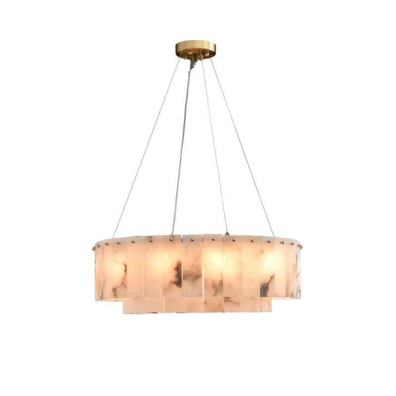 Circular Alabaster Stone Chandelier with Dual-Tier Illumination & Metal Framework | Thomler