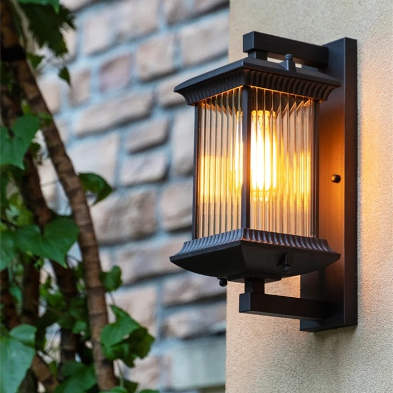 Vertical Ribbed Glass Outdoor Wall Sconce for Entryway & Garden Lighting | Thomler