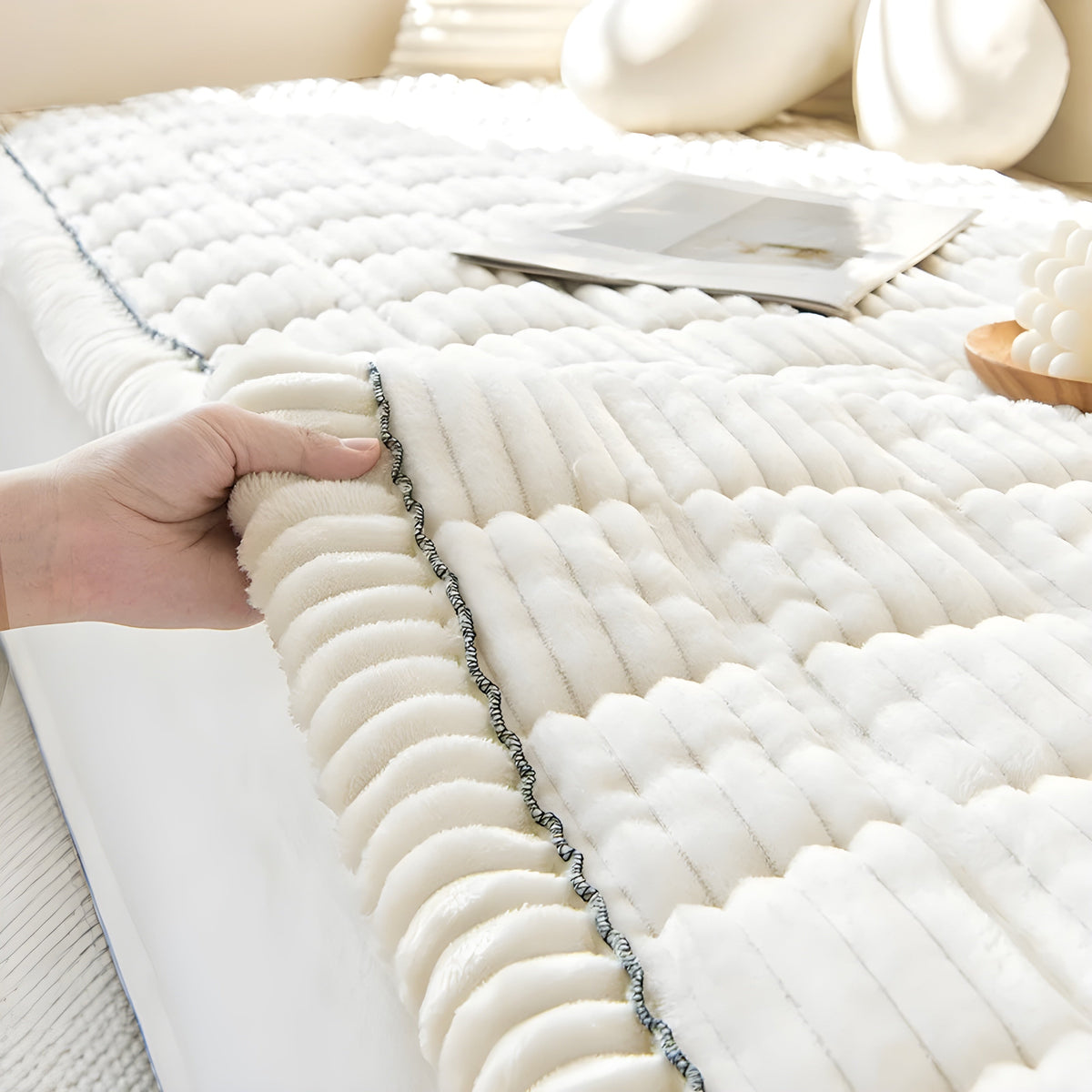Textured Non-Slip Couch Cover with Ribbed Weave for Living Room Sofas | Thomler