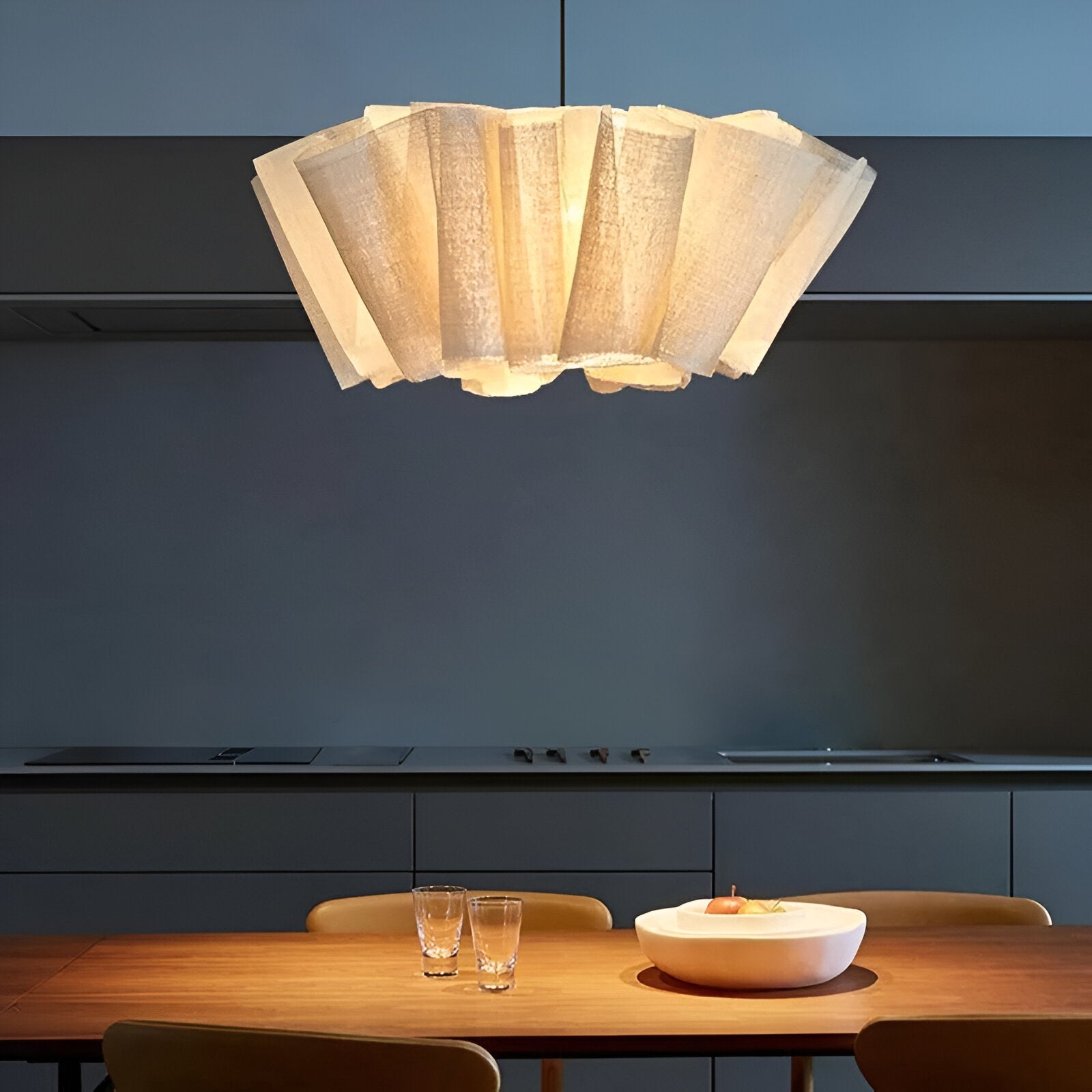 Pendant Light Fabric Pleated Shade 15.7 in Warm Cream Dining Room Kitchen Island Hanging Ceiling Lamp Scandinavian Japanese Style | Thomler