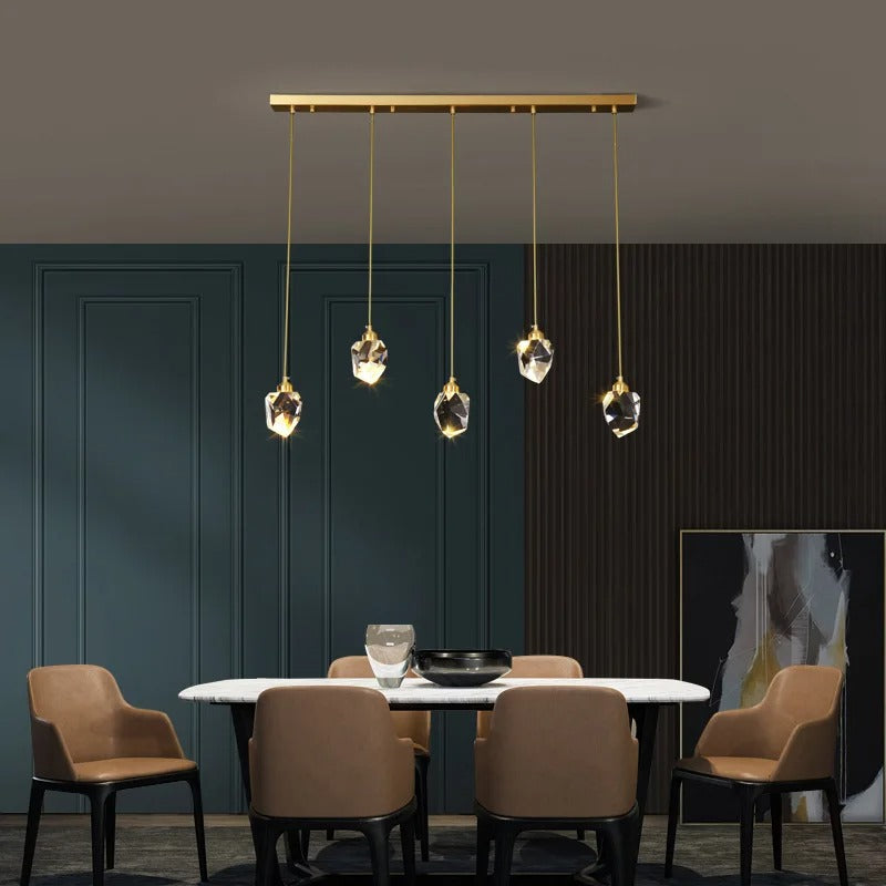 Geometric Crystal Hanging Fixture with Multi-Head Options for Dining Rooms & Entryways | Thomler