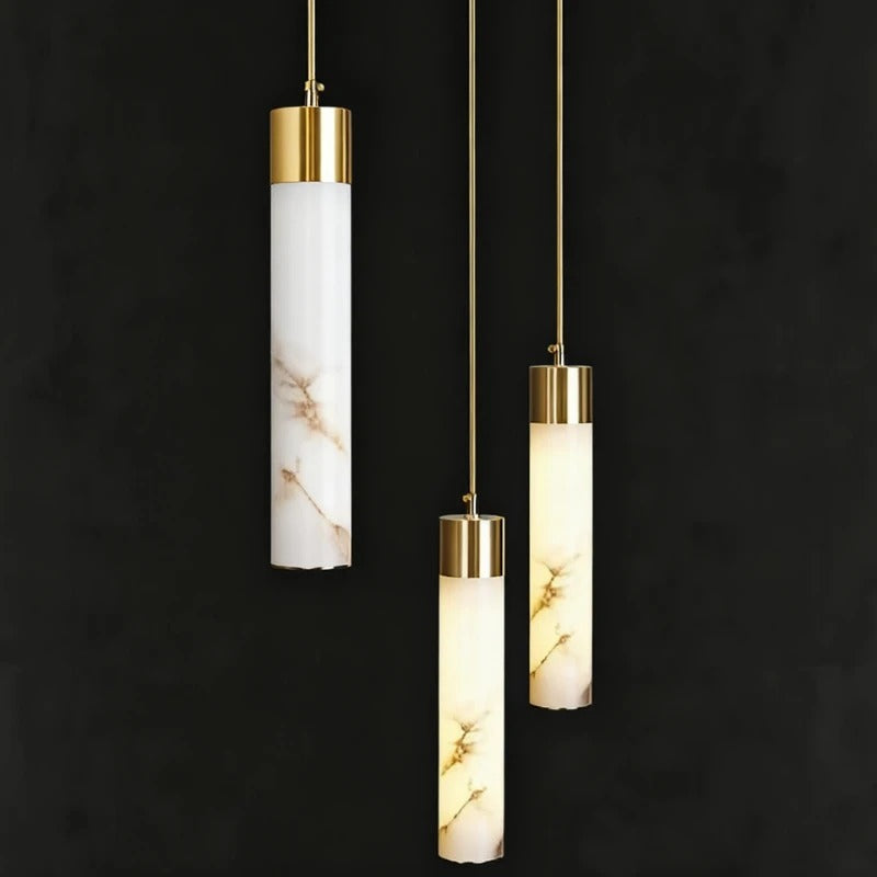 Stone Shade Hanging Fixture with Copper Accent – LED Pendant for Bedroom & Entryway | Thomler