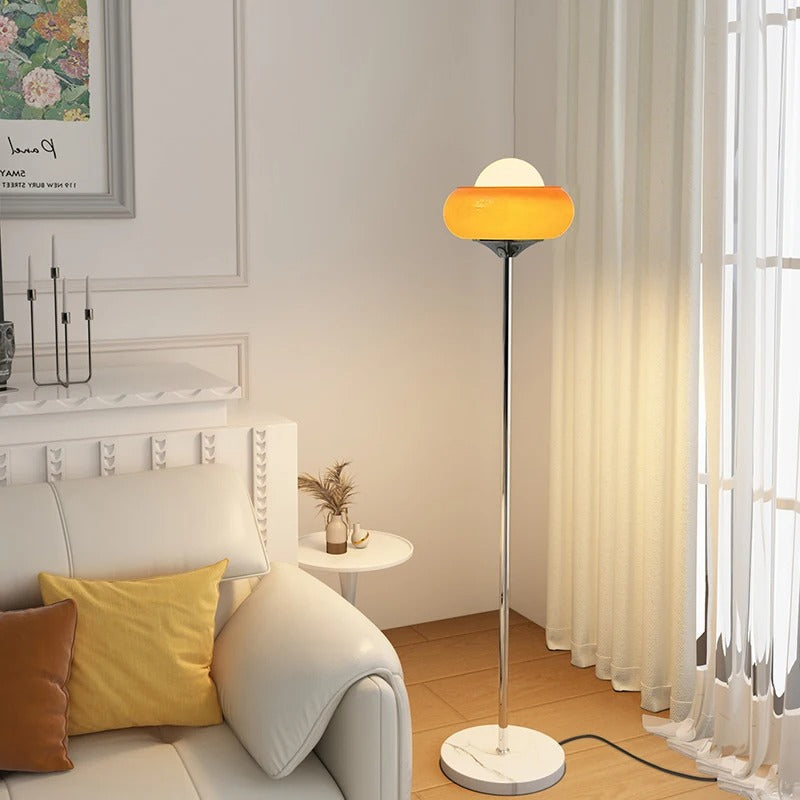 Rounded Glass Floor Lamp with Metal Base – Retro-Modern Standing Light for Living Room & Bedroom | Thomler