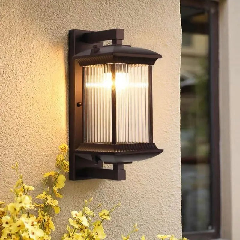 Vertical Ribbed Glass Outdoor Wall Sconce for Entryway & Garden Lighting | Thomler