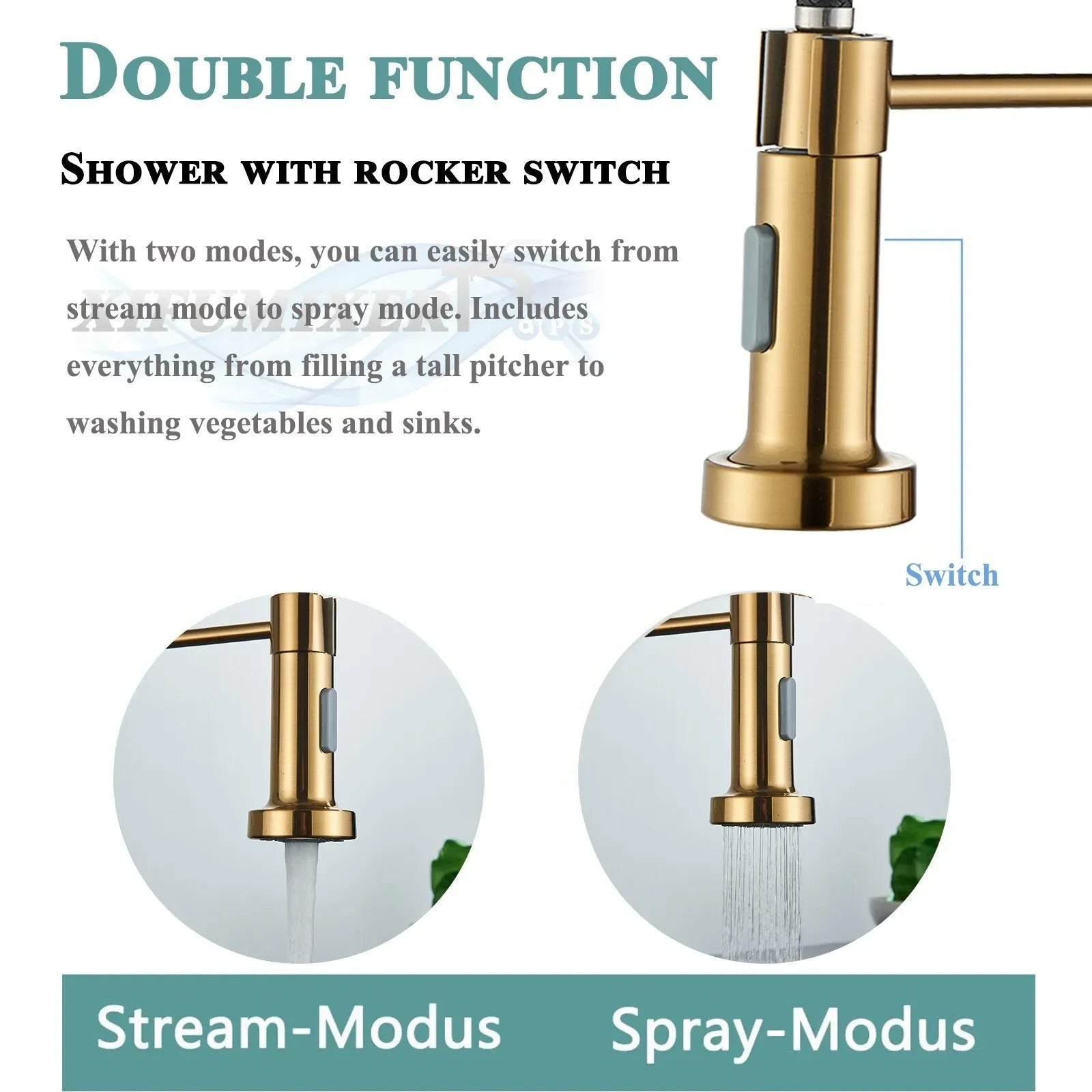 Kitchen Faucet Solid Brass 360° Swivel Pull Out Spray Head Modern Sink Mixer Tap For Double Sink Industrial Kitchen | Thomler