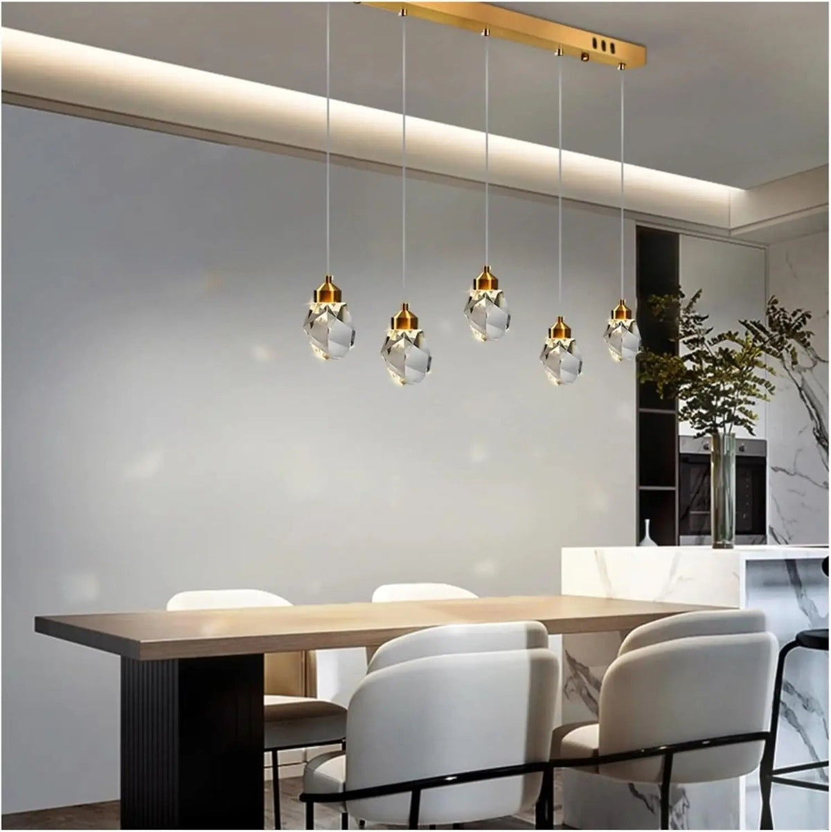 Geometric Crystal Hanging Fixture with Multi-Head Options for Dining Rooms & Entryways | Thomler